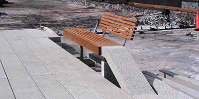 First prototype pedestrian bench installed on the Highline in Chelsea New York City